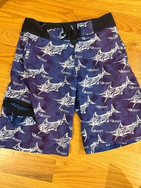 Mako Men's Blue Shark Print Swim Trunks